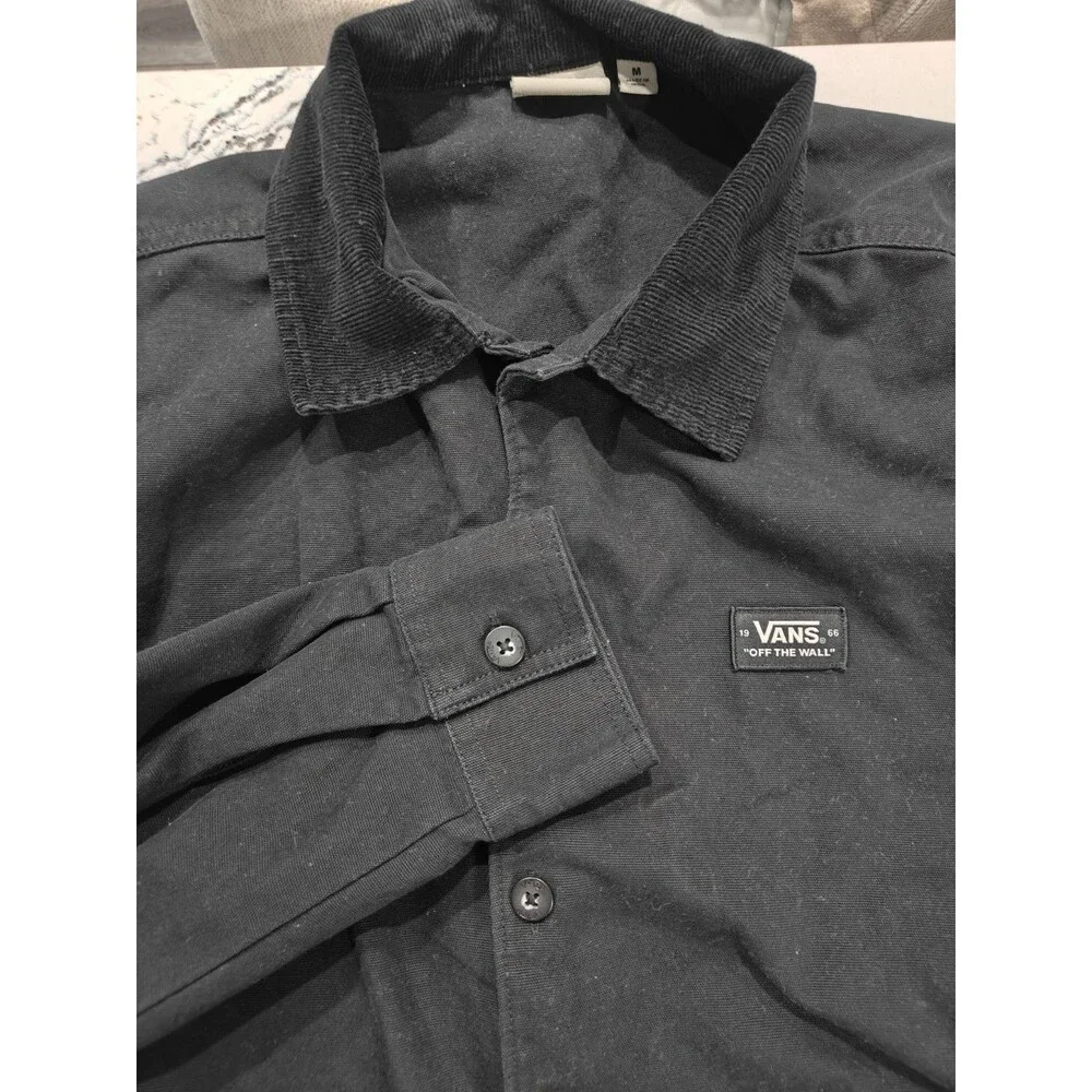 Vans Off The Wall Black Canvas Drill Chore Jacket with Corduroy Collar Medium